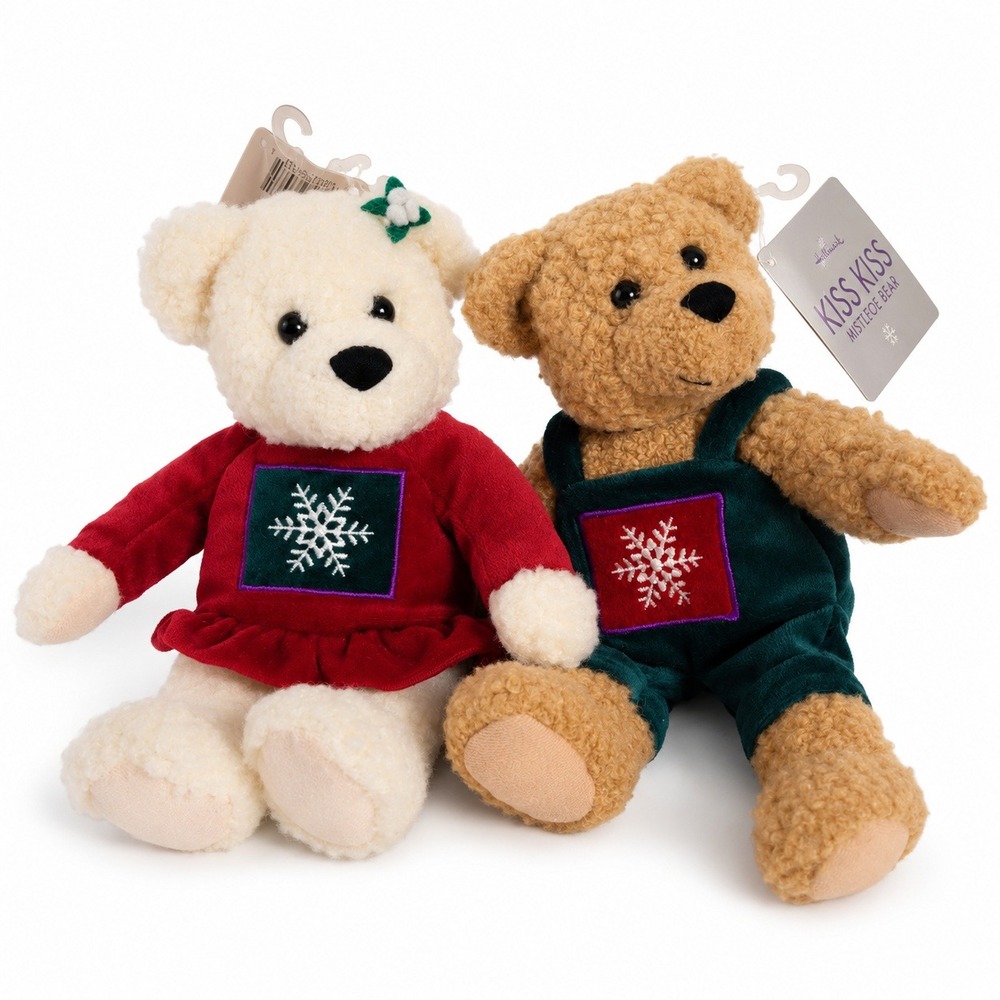 Hallmark Kiss Kiss Mistletoe Bears Plush Pair Magnetic Kissing Christmas 9" Y2K